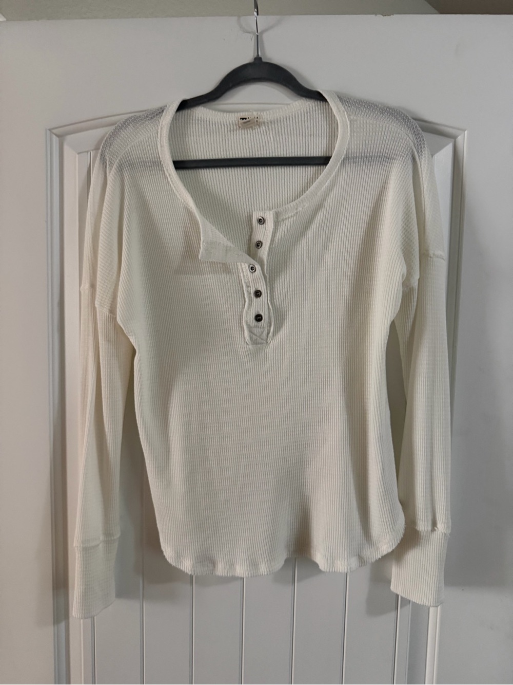 Billabong Women's Cream Waffle Knit Henley Long-Sleeve Top